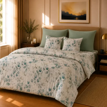 Lenjerie de pat 100% bumbac satinat frunze, 2 persoane fv1 – Novalis Home