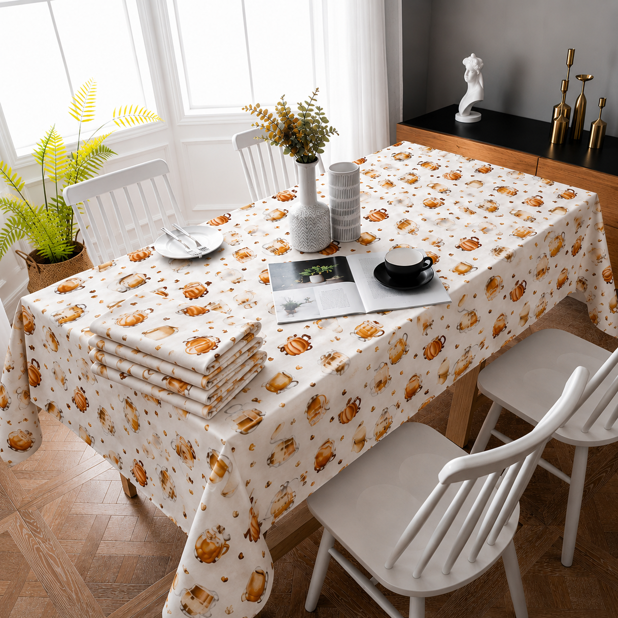 Față de masă 100% bumbac impermeabil, CAFEA, 140 x 220 cm - Novalis Home