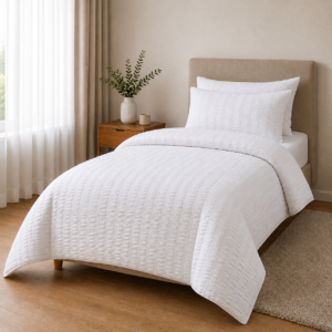 Lenjerie de pat 100% bumbac creponat, alb, 1 persoană - Novalis Home