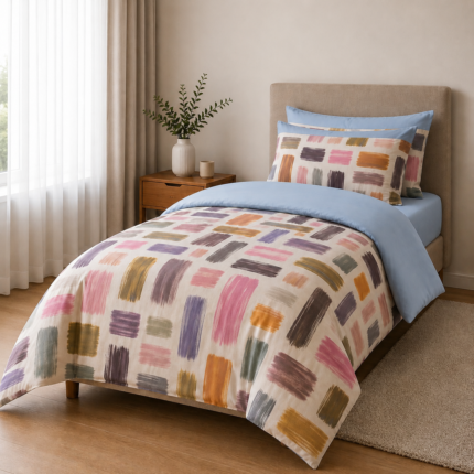 Lenjerie de pat bumbac satinat dungi colorate a2m, 1 persoană - Novalis Home
