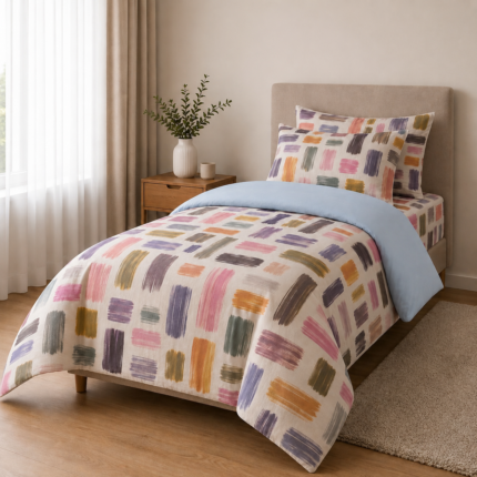 Lenjerie de pat bumbac satinat, dungi colorate, 1 persoană a2 - Novalis Home