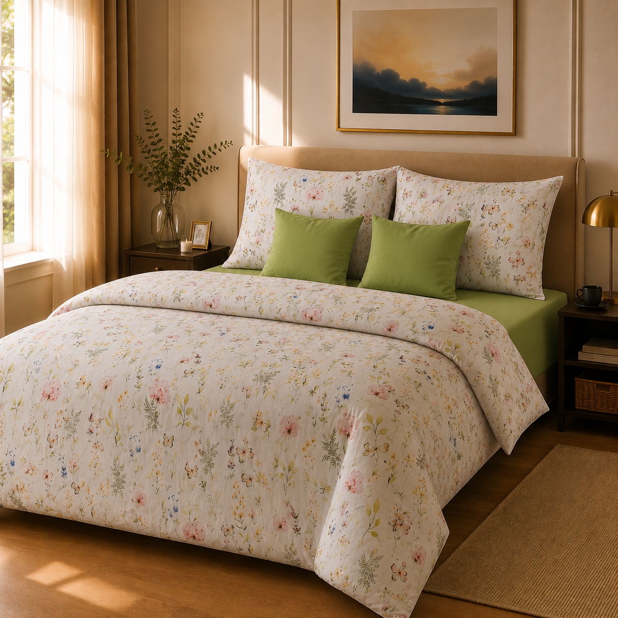 Lenjerie de pat 100% bumbac satinat flori câmp v1, 2 persoane - Novalis Home