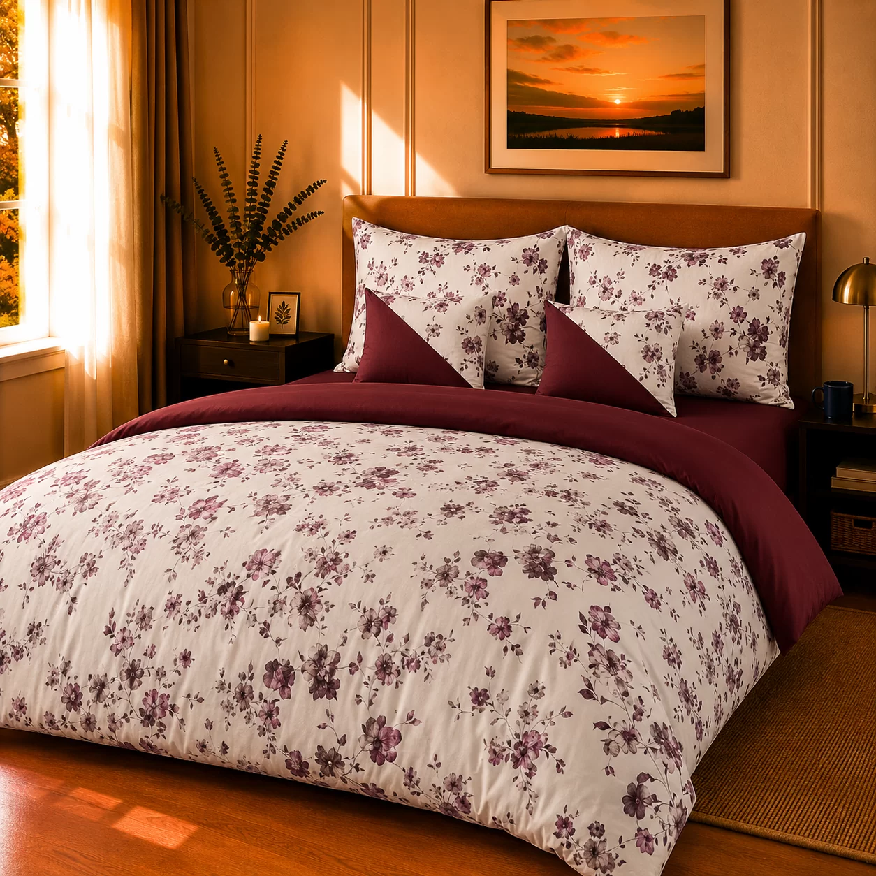 lenjerie-de-pat-bumbac-satinat-flori-de-camp-visiniu-vs2m-model-novalis home