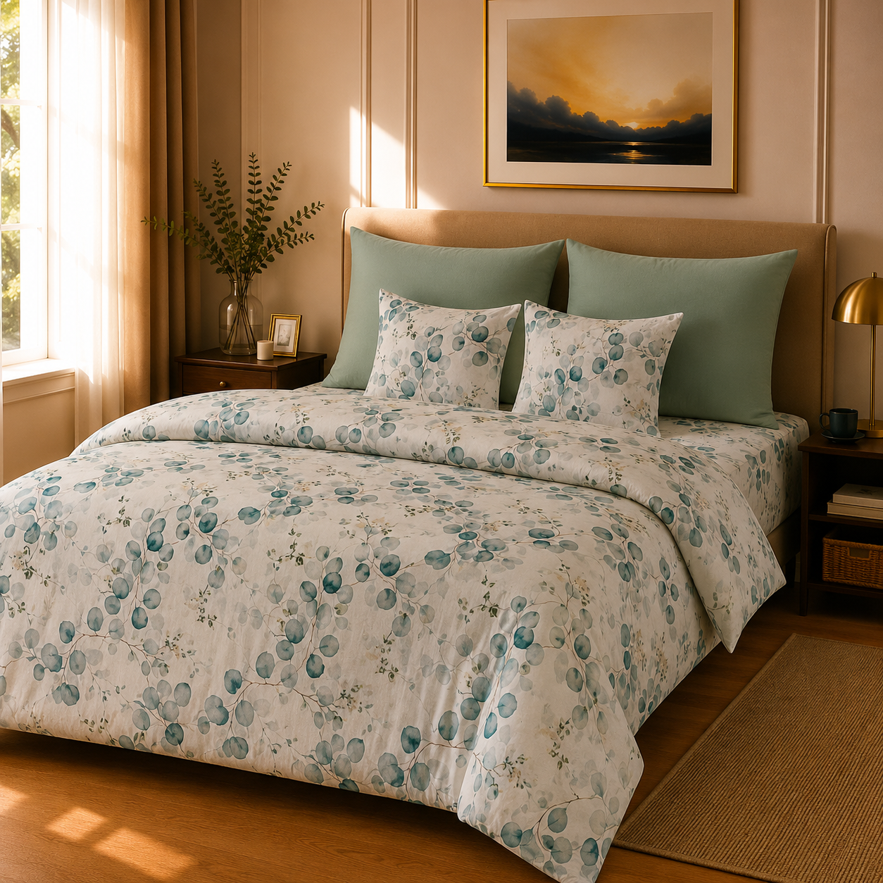 Lenjerie de pat 100% bumbac satinat frunze, 2 persoane fv2 - Novalis Home