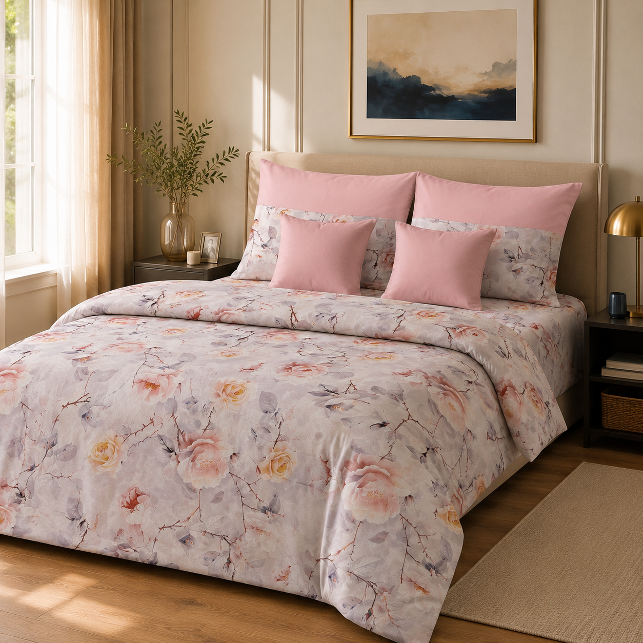 Lenjerie de pat bumbac satinat trandafir 2 persoane gr1m - Novalis Home