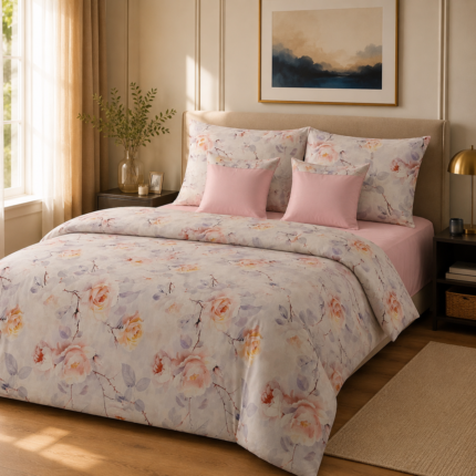 Lenjerie de pat bumbac satinat trandafir 2 persoane gr2m - Novalis Home
