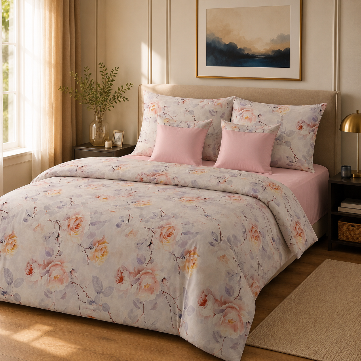 Lenjerie de pat bumbac satinat trandafir 2 persoane gr2m - Novalis Home