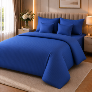 Lenjerie de pat damasc satinat, 100% bumbac, 2 persoane, albastru - Novalis Home