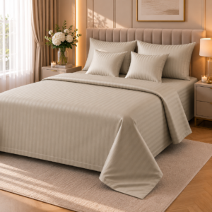 Lenjerie de pat damasc satinat, 100% bumbac, 2 persoane, bej - Novalis Home